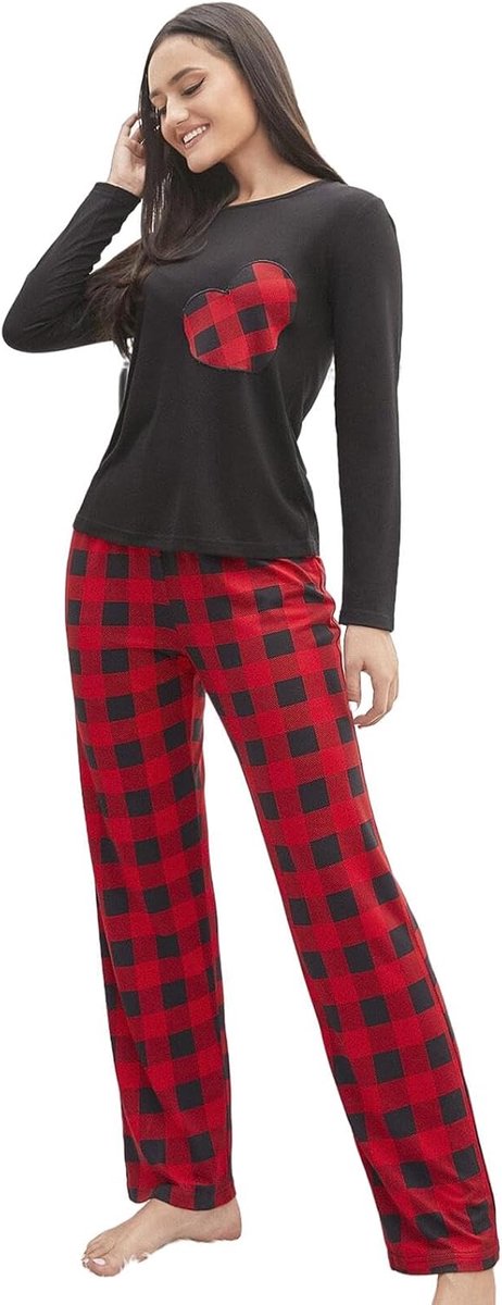 Pajama Set Autumn And Winter Women'S Red Plaid Long Sleeve Pajamas, Soft And Comfortable Pajamas Loungewear-A-Xl