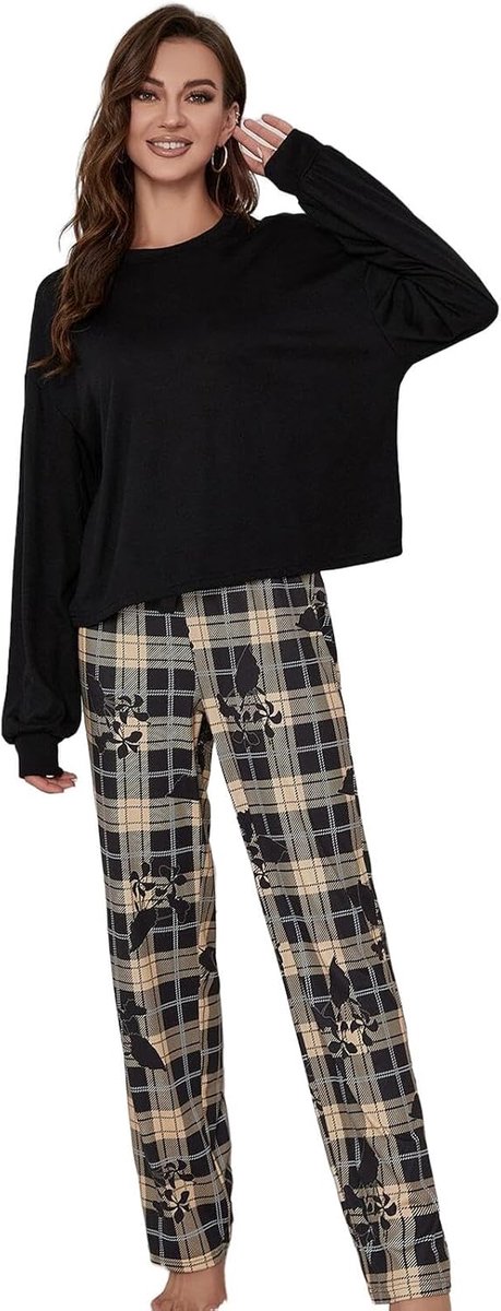 Pajama Set Autumn And Winter Women'S Botanical Print Long Sleeve Pajamas, Loose And Comfortable Loungewear Suit-A-L