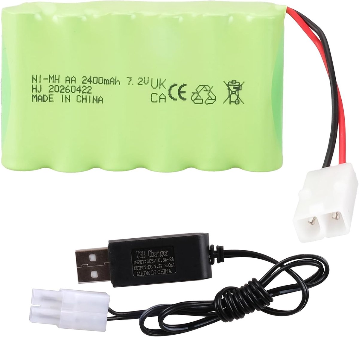 7,2V 2400mAh Ni-MH oplaadbare accu met KET-connector, AA RC-accu voor radiografische auto’s, klim- en terreinvoertuigen, vrachtwagens, bouwvoertuigen en kippers