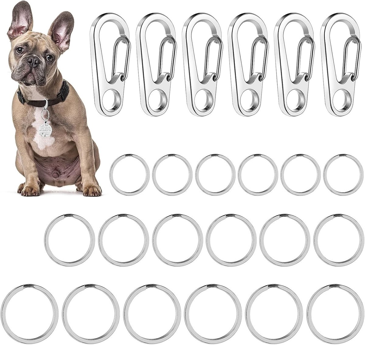 Hondenpenningen met Ringen - 6 Stuks, 18 Deeltjes, Roestvrij Staal, Snelle Ontgrendeling, Halsband en Harnas Accessoires, 3 x 1 cm