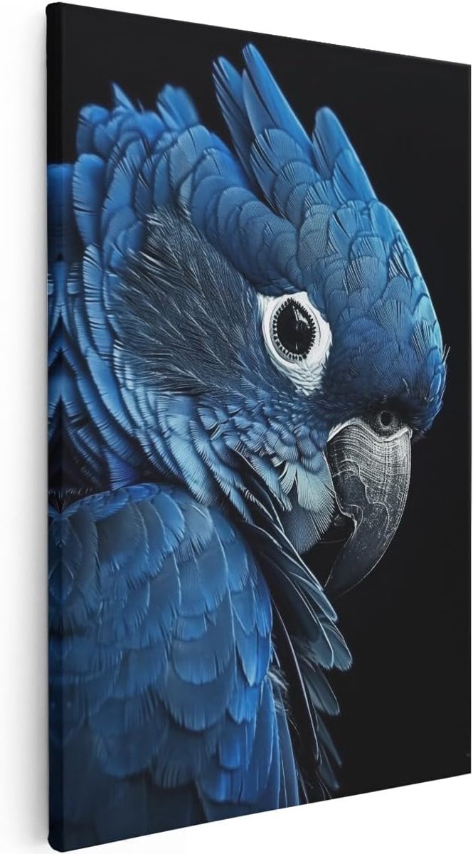 Canvas Schilderij Papegaai - 60x90 cm - Wanddecoratie Vogels - Muurdecoratie Kaketoe - Schilderijen Op Canvas Dieren - Blauw