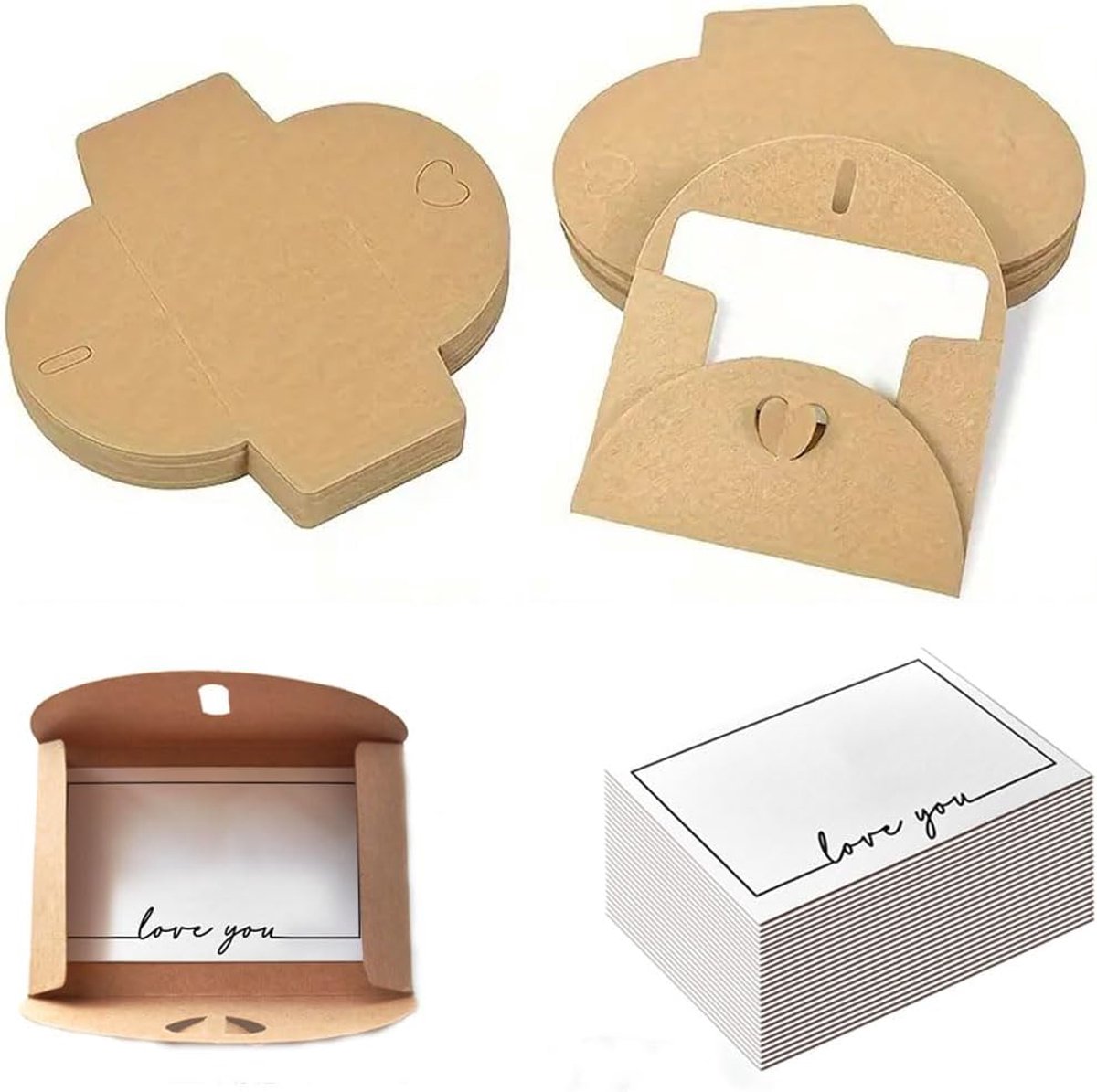 25 stuks enveloppen met lege kaarten, kraftpapier cadeaukaarthouder, mini-enveloppen voor huwelijksgunsten wenskaart (Love You)