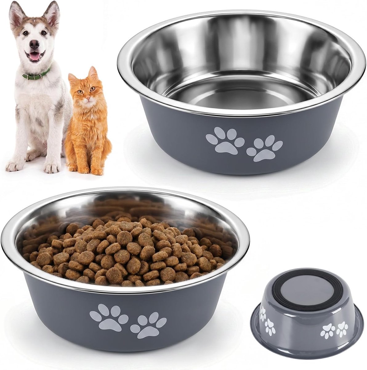 2 stuks roestvrijstalen voerbak voor honden, 1950 ml, hondenbak van roestvrij staal met antislip siliconen bodem, voor kleine, middelgrote honden en katten