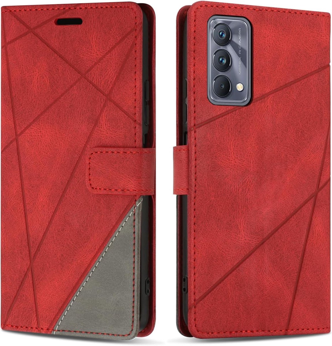Hoesje voor Realme GT Master Edition, Premium Lederen Portemonnee Beschermhoes Telefoonhoesjes met Kaartenvakken Beschermhoesje voor Realme GT Master Edition, Rood