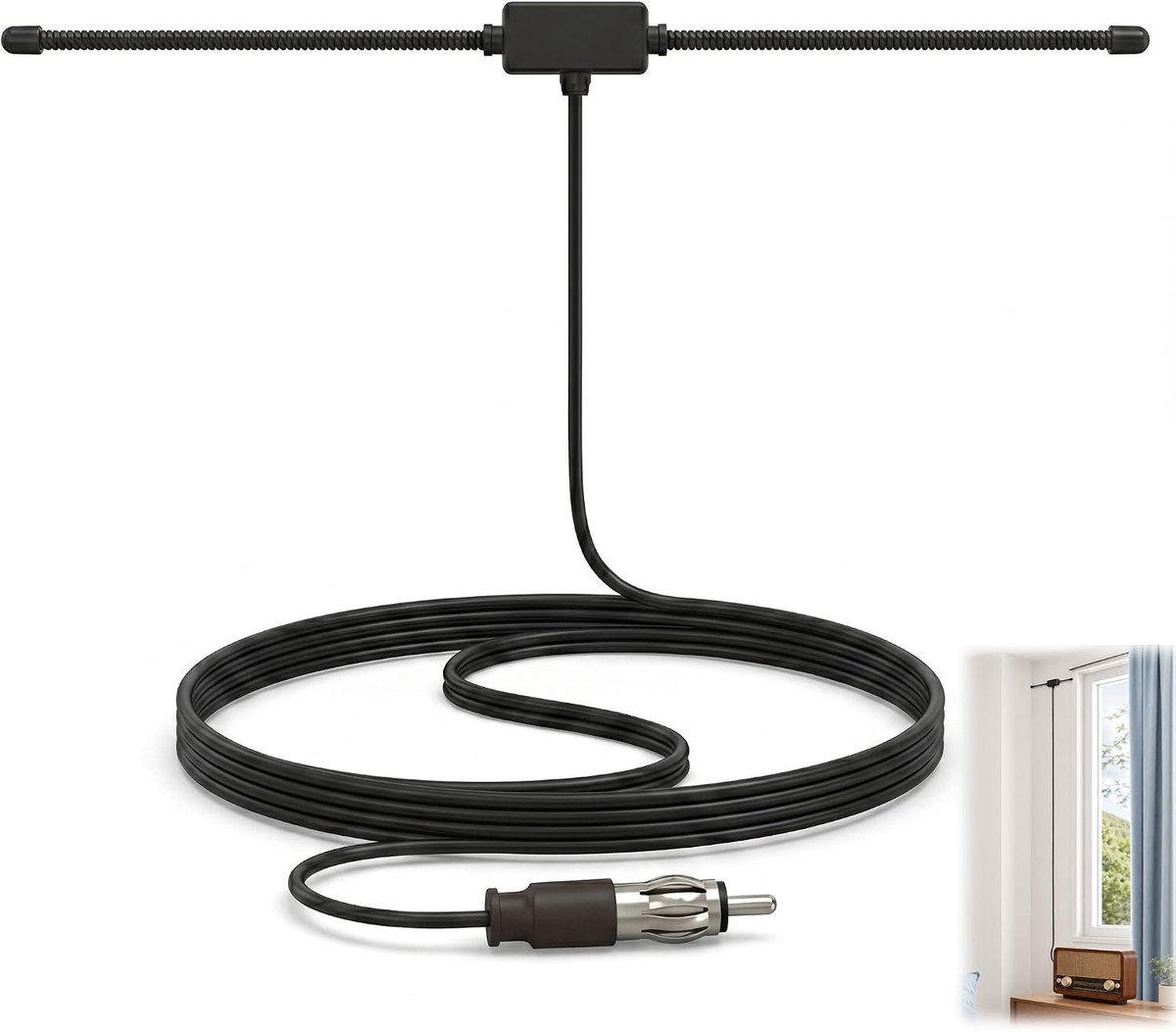 50 Ohm FM-dipoolantenne, FM-antenne voor binnen, met type F-connector en 3 meter verlengkabel voor stereo-installatie, thuisbioscoop, audio-video, tuner, radio, hifi, zeer gevoelige binneninstallatie