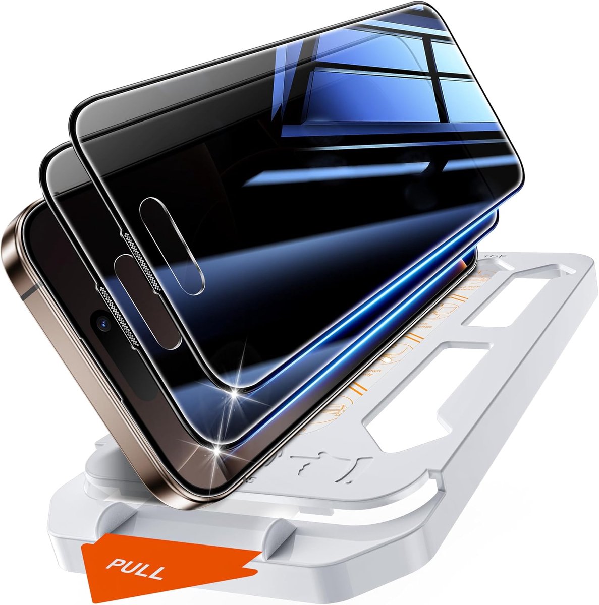 Flash fit Anti-spionage-gehard glas voor iPhone 16 Pro Max (6,3 inch), displaybeschermfolie [set van 2] - automatische stofverwijdering, volledige dekking