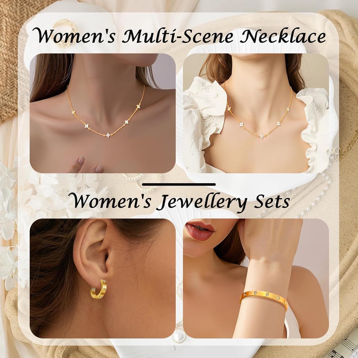 18K vergulde klaverblad armband, 18K verguld klaverblad hanger, halsketting, gouden armband, zirkonia armband, 3-delige sieradenset voor verjaardagscadeaus