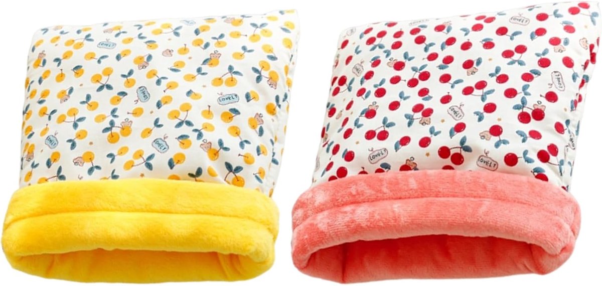 2 stuks konijnenhuisjes, dwergkonijnen, set van rood en geel, mix van katoen en polyester, afmetingen 25 x 20 cm, voor kleine huisdieren zoals hamsters, suikerpetauri