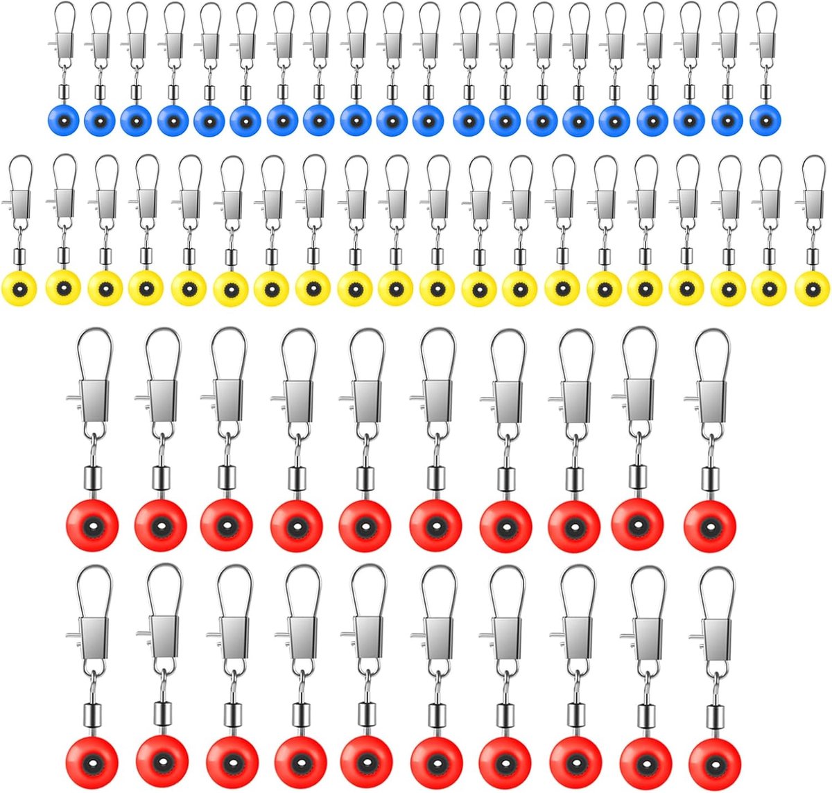 60 stuks hengelwervels, draaibaar, hengelwervel, hengel, draaibare hengelverbinding, viswarel met karabijnhaak voor draaibare clips, 3 maten