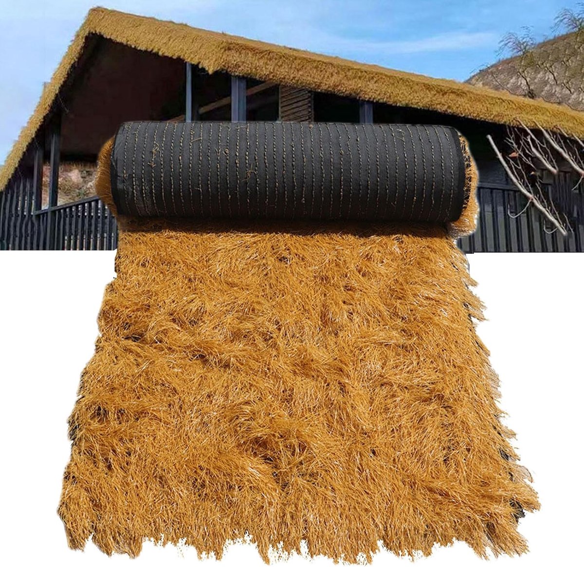 Strograsdak, Mexicaanse kunststrorol voor Tiki-bar-huttenfeest, tuinhek, commerciële kunst-doe-het-zelf kunsthandwerk, Palapa-reetdak (1 x 20 m)