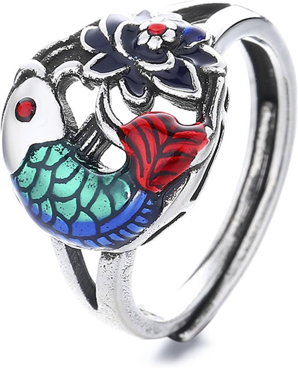 Vis ring kleine koi geluksbrenger kleurverloop emaille ring instelbaar open wikkelvis ring mooie vis wijsvinger ring oceaansieraad voor vrouwen en meisjes