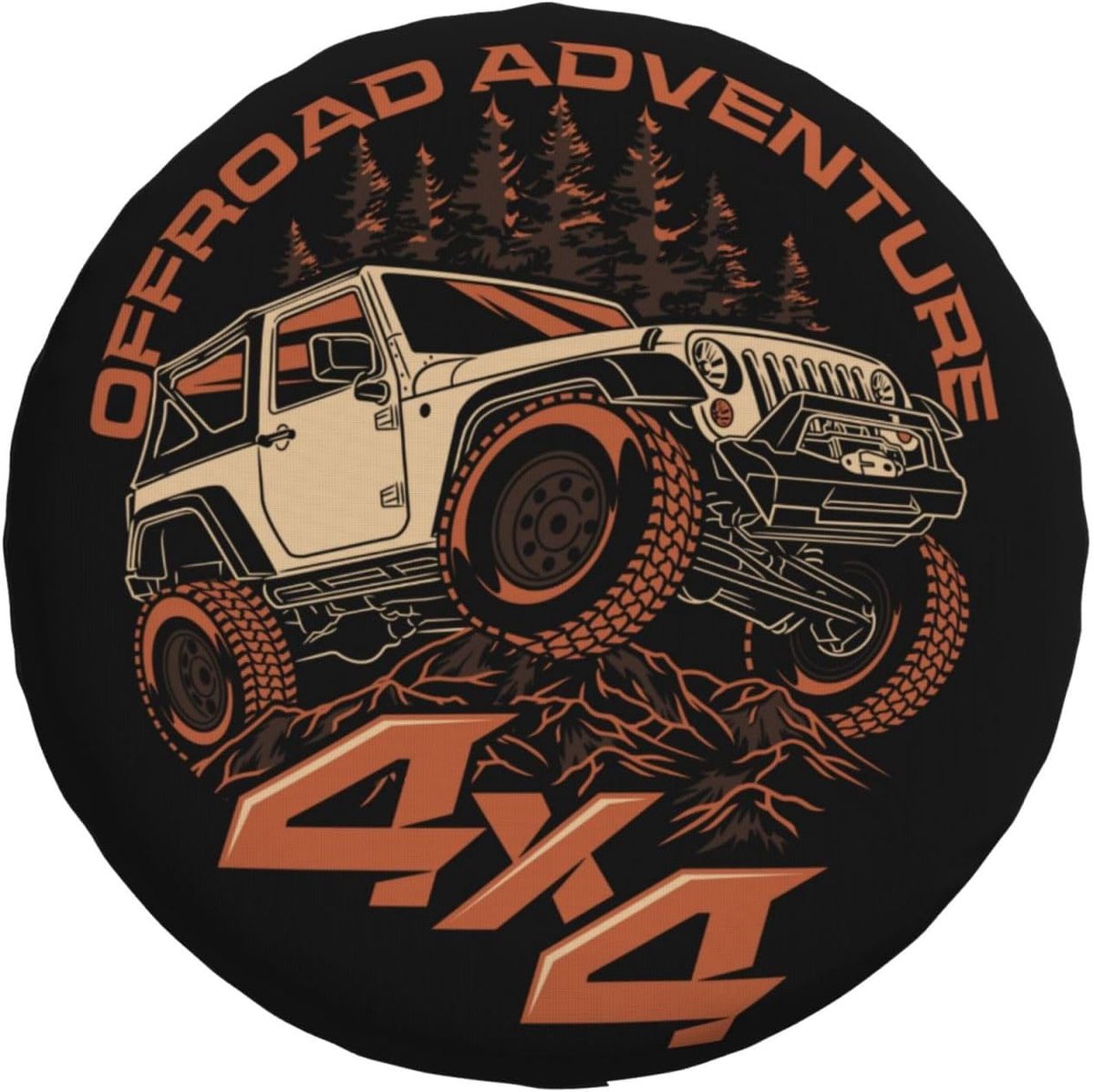 Reserve autobandenhoes, avontuurlijke off-road 4 x 4 print, waterdichte stofdichte wieldoppen, voor SUV, camper, aanhangwagen, bandentas, 46 cm