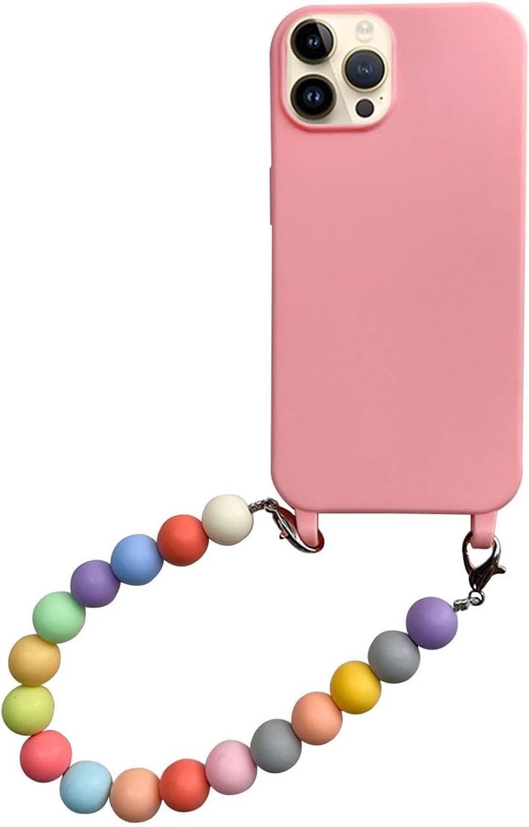 Hoes voor mobiele telefoon voor iPhone 13 glitter regenboog met kralenband transparant esthetische beschermhoes vrouwen meisjes kristalhelder hoesje met schattig kettinghoesje voor iPhone 13,