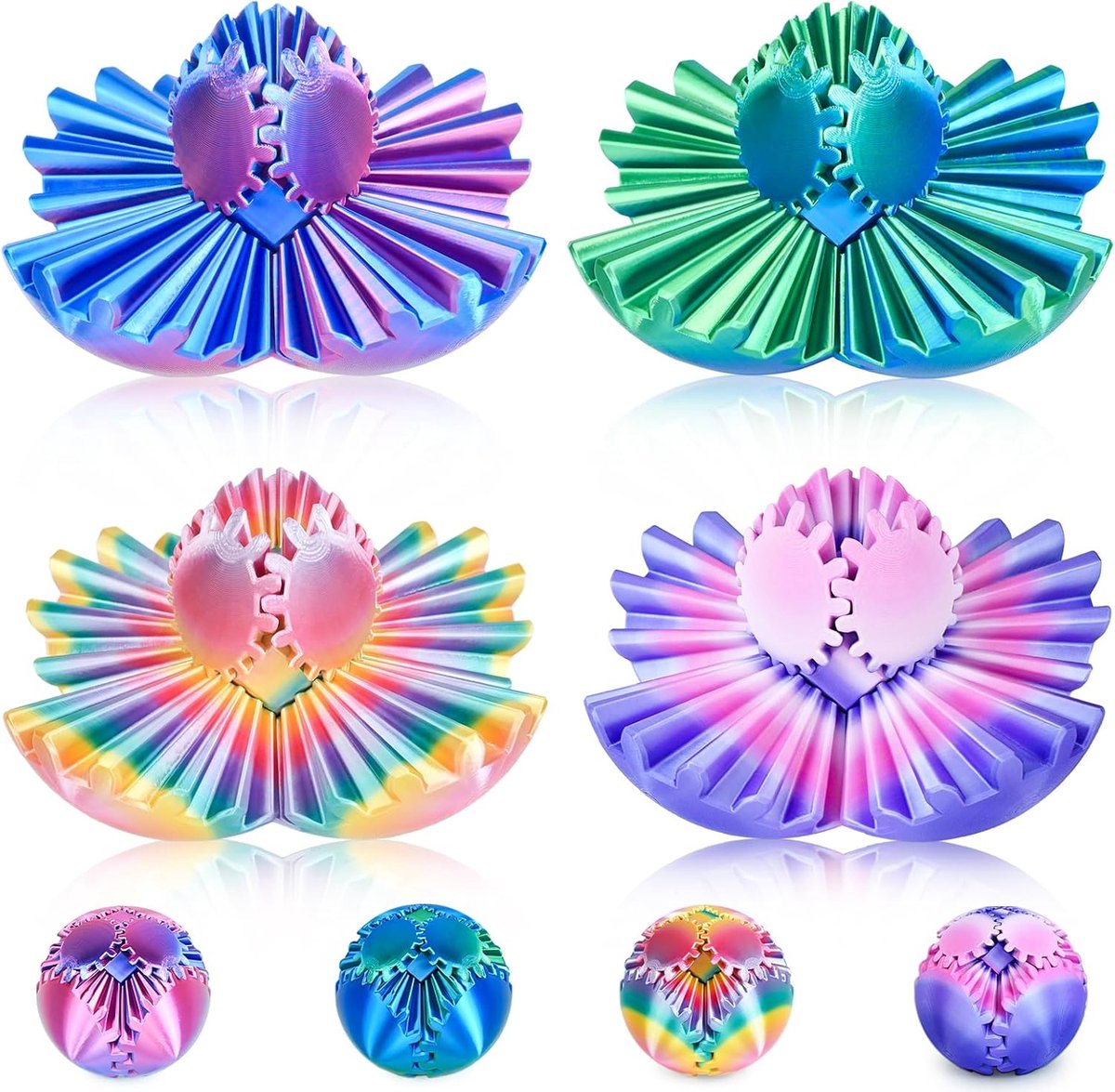 Ball 3D-bedrukt fidget-speelgoed, draaibare tandwielbal, stressvermindering, bureauspeelgoed voor volwassenen en kinderen, cadeau voor Kerstmis (4 verpakkingen, 6,5 cm)