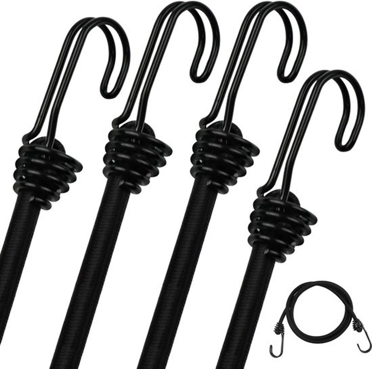 Elastische Spanband - met Haken - 1 meter - 4 stuks - Zwart