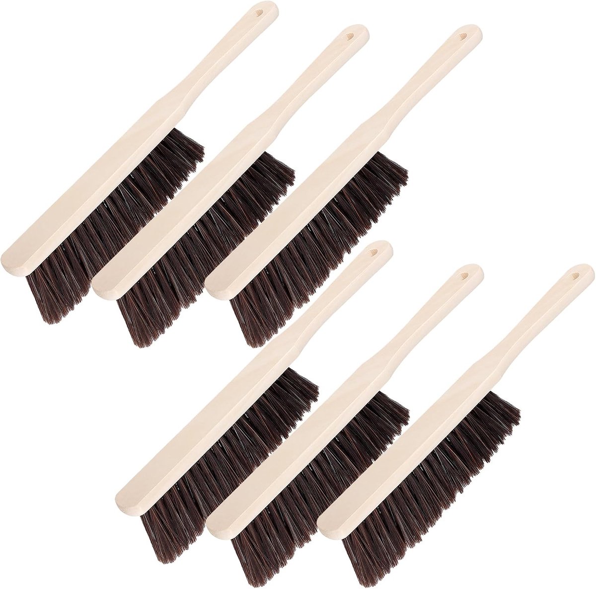 6 stuks handbezem met houten handvat, handveger, 36 x 6,8 cm, grijs, tafelbezem voor huishouden en kantoor