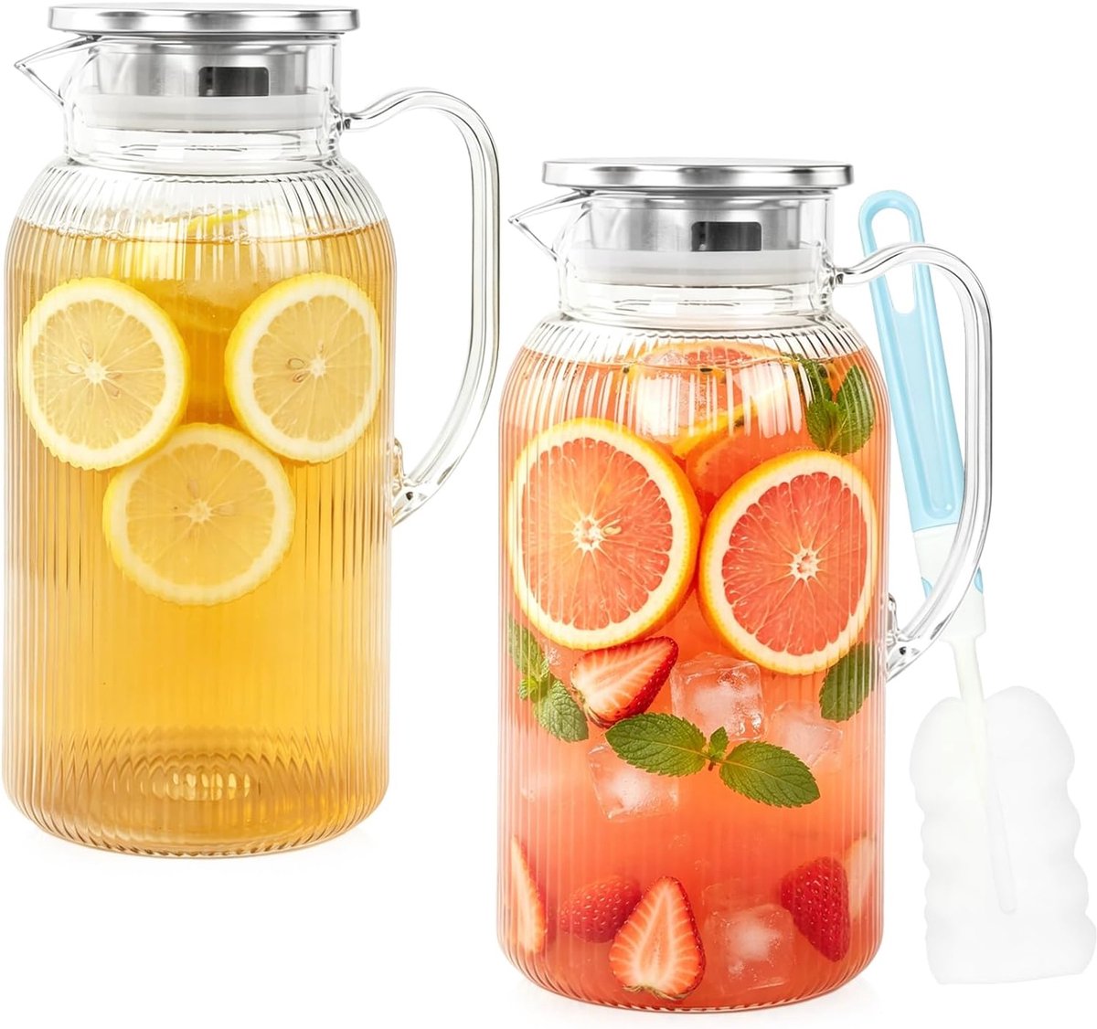 2 stuks waterkaraf van 2 liter met roestvrijstalen deksel, acryl karaf kan