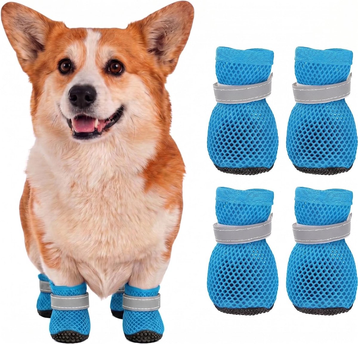 Schoenen voor de zomer, pootbescherming, ademend, tegen hitte, antislip, van mesh voor buiten en binnen, blauwe vingerafdekkingen, maat L