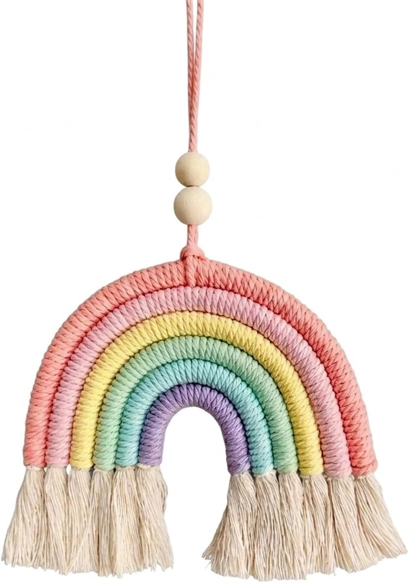 Boho regenboog wandtapijt, handgeweven wandtapijt, macramé wandbehang voor kinderkamer, kleurrijke regenboogdecoratie, macramédecoratie voor babykamer, woonkamer, feest, auto, wanddecoratie