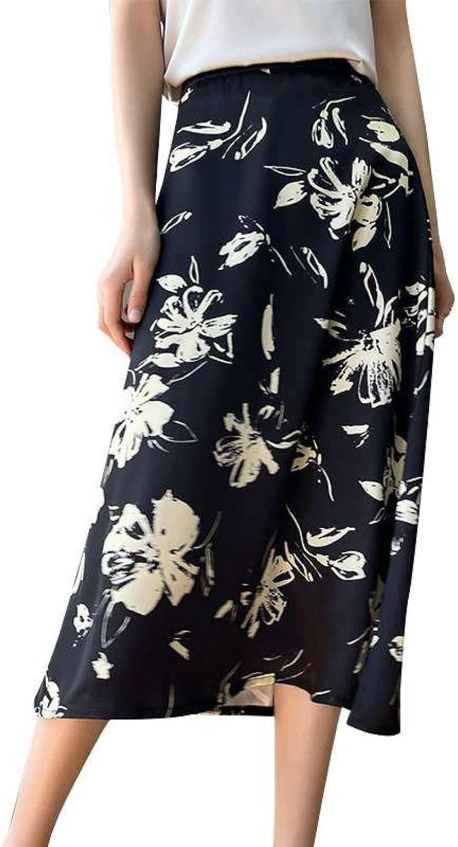 Zijde Satijn Slanke Zeemeermin Rok - Zomer Retro Bloemenprint Leeftijd-Reducerende Slanke Rok Temperamentvolle Halflange Rok, Mode Zachte Zijdeachtige Veelzijdige Gedrapeerde Rok, Foto