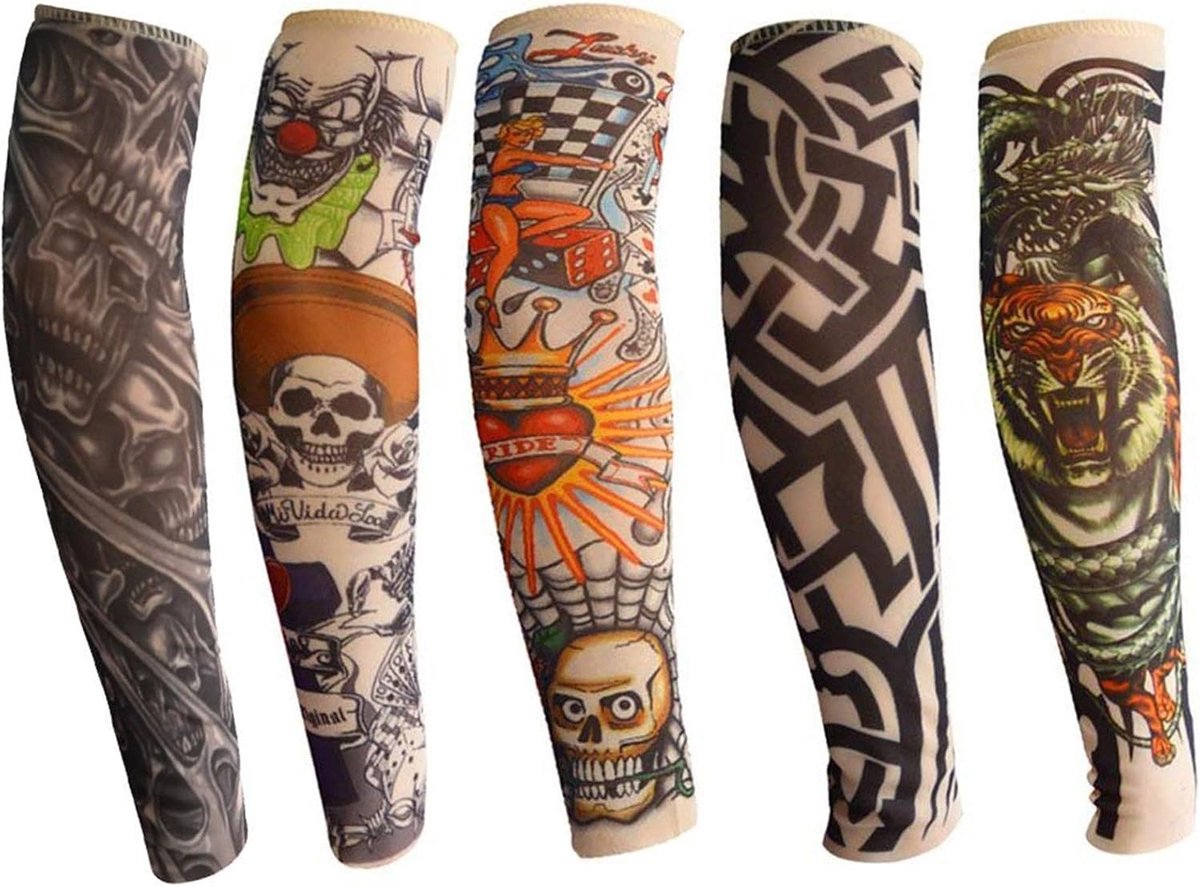 Set van 5 Kindertatoeages voor Feestjes - Valse Tattoo Mouw voor Jongens en Meisjes - Punk Kostuum Accessoires voor Carnaval en Rockster Themafeest