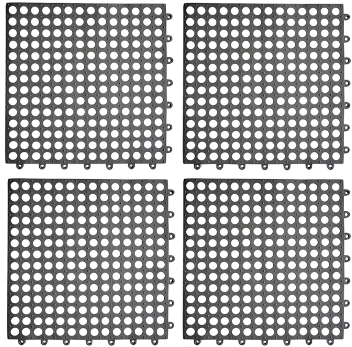 6-delige modulaire koppelbare kussens, rubberen vloertegels met afvoeropeningen, antislip drainage matten voor dek, zwembad, buitendouche, terras, balkon, badkamer binnenshuis, keuken, tuin - 30*30 cm
