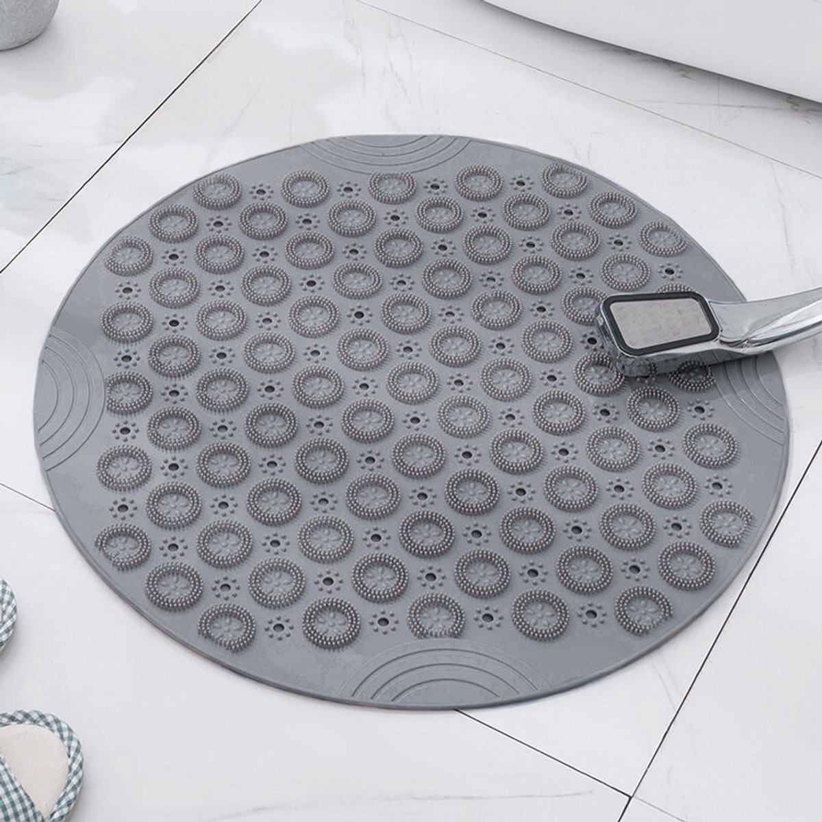 (Grijs, 30 x 30 cm) Ronde PVC-massagebadmat, antislip douchemat, badmat, machinewasbare douchemat, badmat geschikt voor afvoergaten en zuignappen