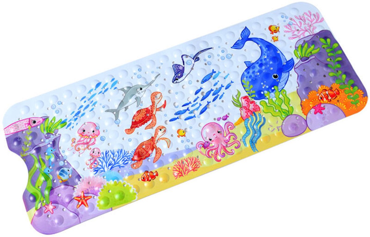 Antislip badmat 100x40cm (blauwe walvispatroon), cartoonachtig ontwerp geschikt voor zeedieren, geschikt voor kinderen en baby's.