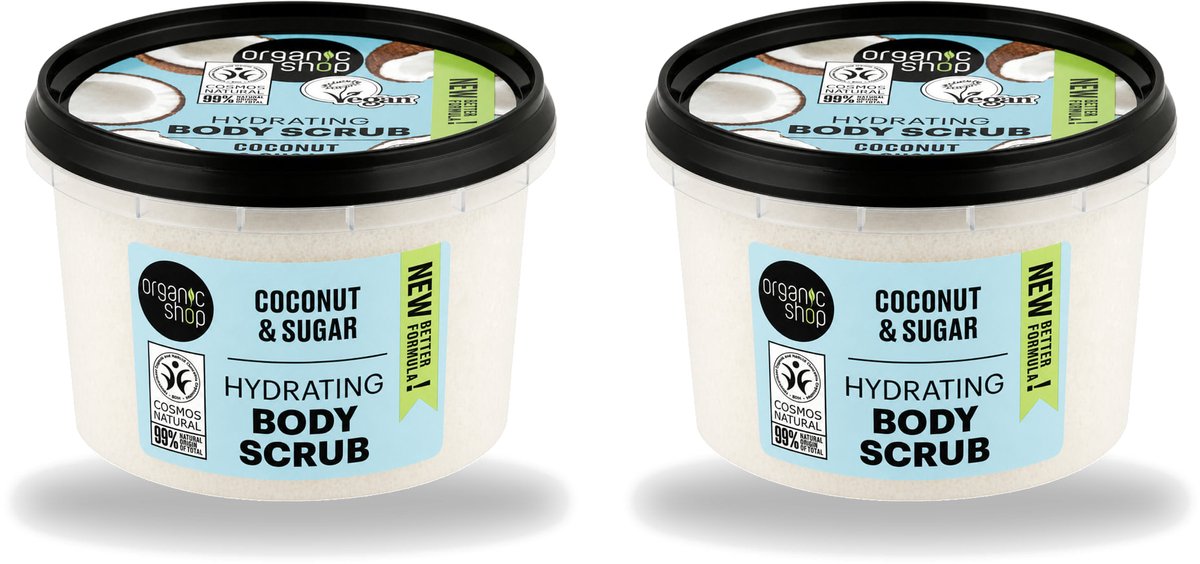 2 x Organic Shop - Hydrating Body Scrub Coconut - Diep Voedend - 250 ml - Voordeelverpakking - 2 stuks