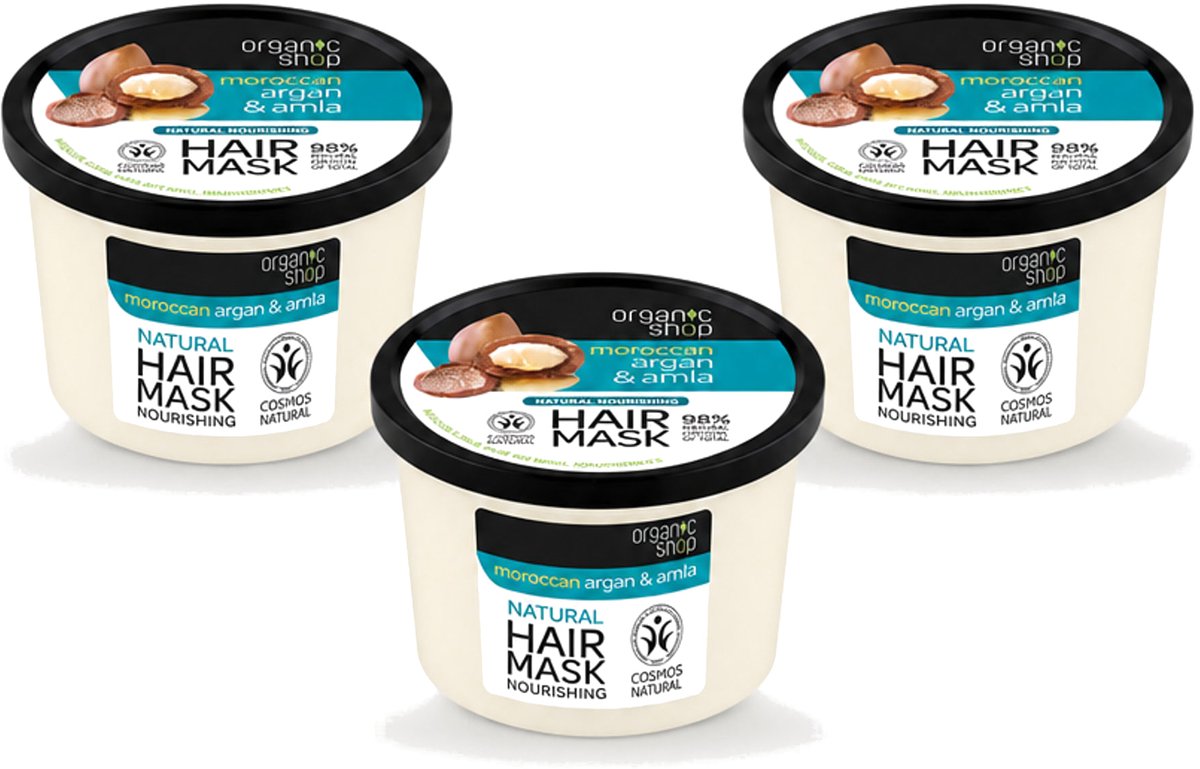 3 x Organic Shop - Haarmasker Argan & Amla - Herstellend en Verzorgend - 250 ml - Voordeelverpakking - 3 stuks