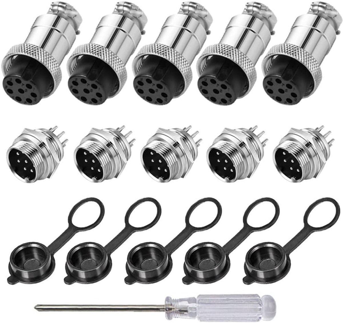 Set van 5 8-pins GX16 Luchtvaartpluggen, 16 mm Draad Metaal Connector, 5A Stekker Kit met Rubber Kap voor Luchtvaarttoepassingen