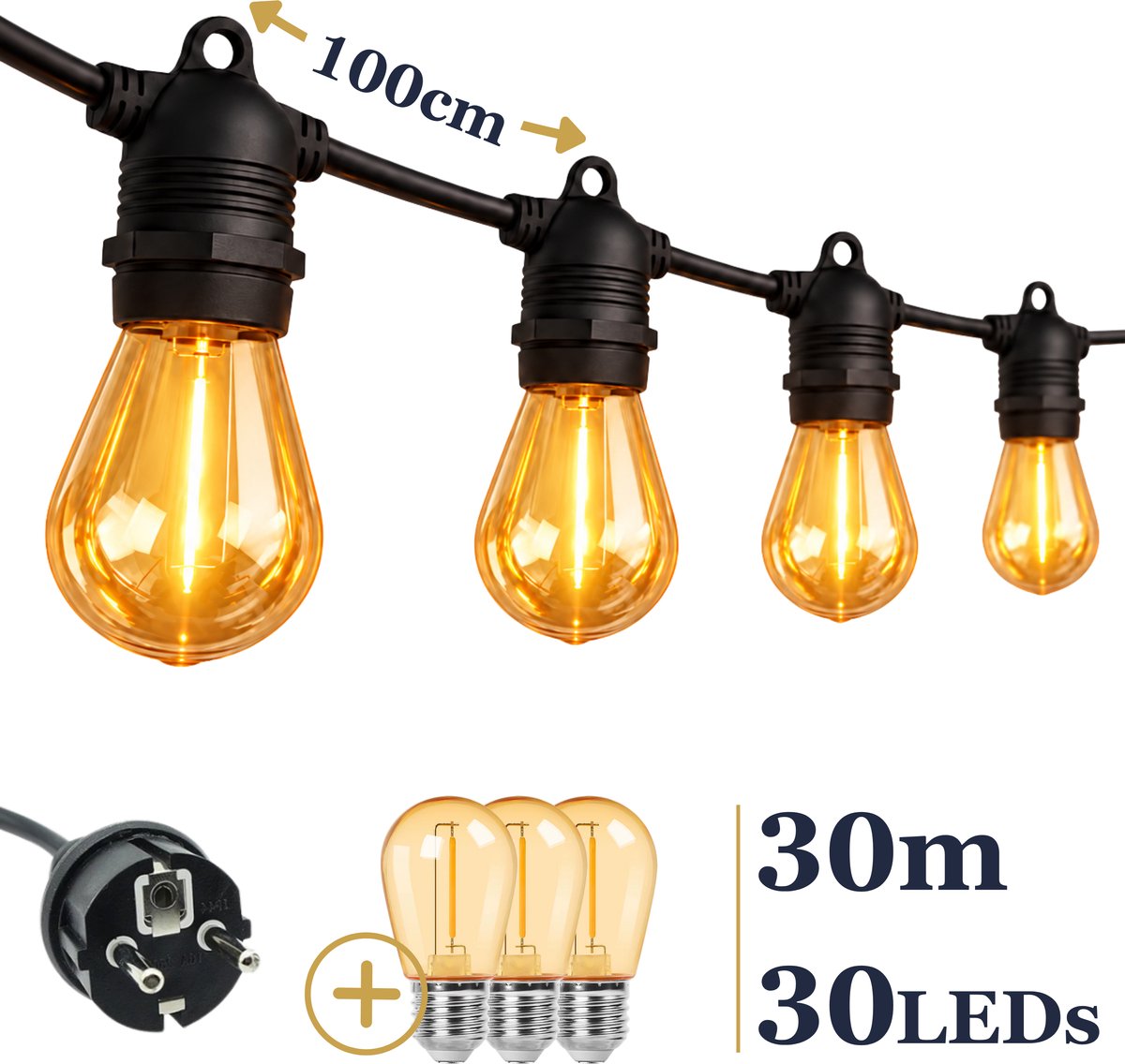 Odaily S14 Amber Lichtsnoer 30m - 30 LEDs - IP65 Waterdicht - Extra Warm Wit Licht - Premium Kwaliteit