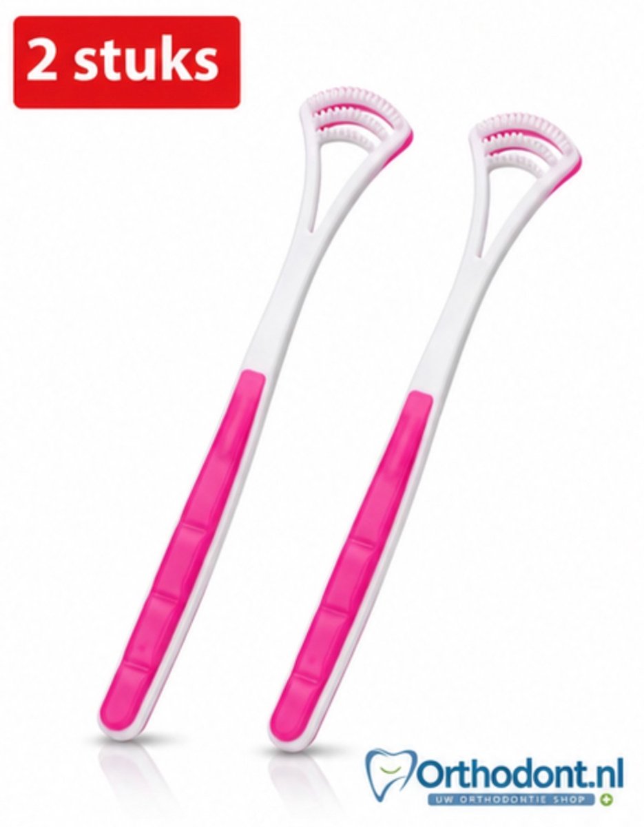 Orthodont PureBreath Tongschraper - 2 Stuks - Tongreiniger - Tegen Slechte Adem en Witte Tong - Kunststof - Roos