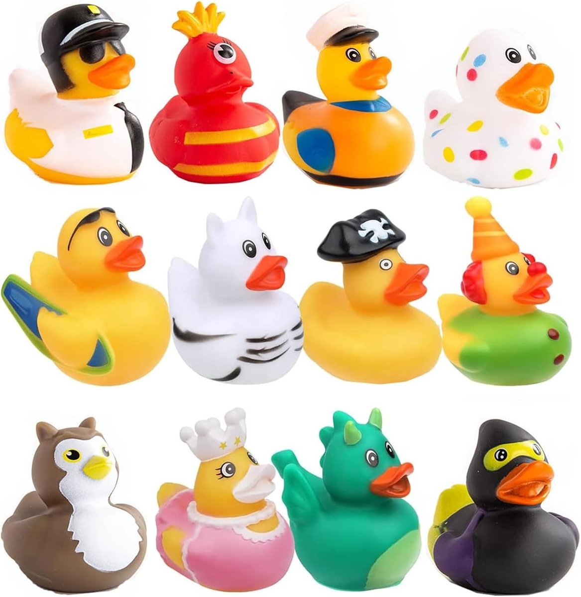 Set van 12 Drijvende Rubber Eendjes - Kleurrijke Bad Speelgoed voor Bad, Verjaardag en Feestjes