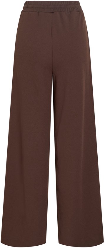 Bruine wijde broek met elastische tailleband.