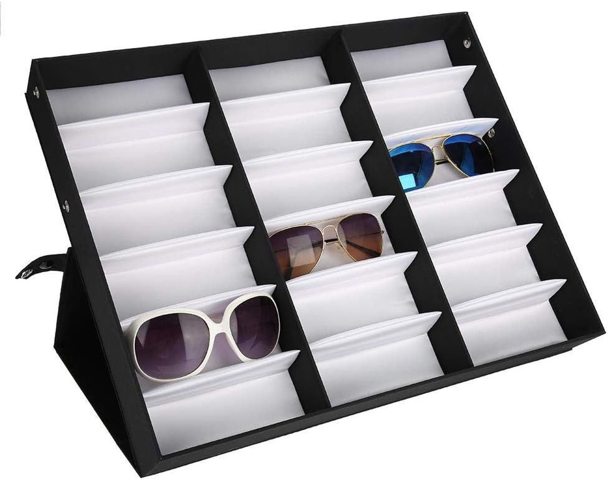 18-Persoons Opbergdoos voor Zonnebrillen en Leesbrillen, Organisator en Display voor Thuis en Winkel, 47.5 x 37.5 x 6 cm, Brillenhouder, Multifunctionele Opbergoplossing, Ruimtebesparend