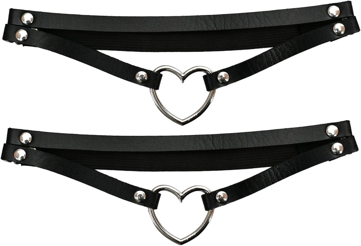 Verstelbare Leren Beenband met Hartontwerp voor Vrouwen, Cosplay Accessoire en Mode, Zwart, 50x1cm