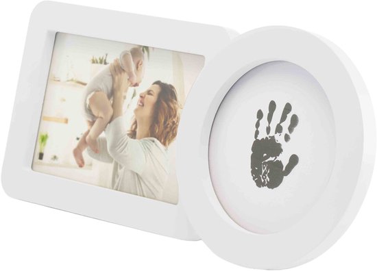 Happy Hands - Baby Hand- & Voetafdruk Lijst Zonder Inkt - Inkless Photo Frame met Foto-vak - Inclusief Inkless Pad - Veilig & Schoon voor Pasgeborenen - Wit Modern Design 30×13×3 cm - Perfect Kraamcadeau van Merkloos — afbeelding 4