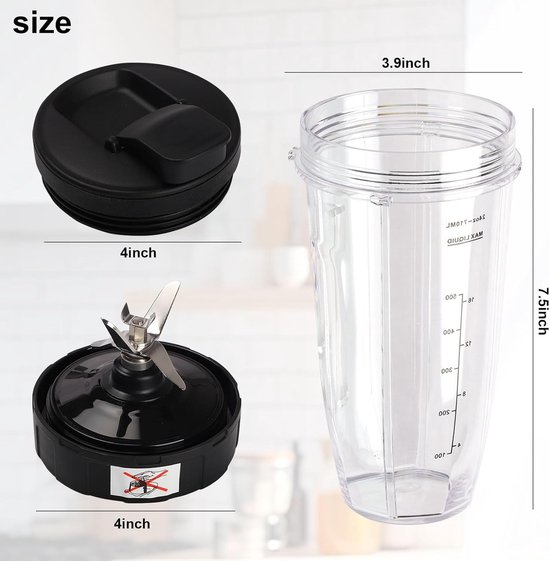 Vervangingsonderdelen voor Blender, 2 Stuks Blenderbekers met Afneembare Deksel, 7-Vin Extractor Mes Geschikt voor Diverse Blender Modellen, Geen Lekkage Mengbeker — afbeelding 5