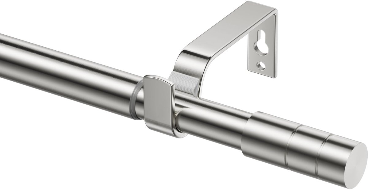 Uitschuifbare gordijnroede 72-140 cm - geborsteld nikkel - metalen roede met cilindrische uiteinden - ShopVlot