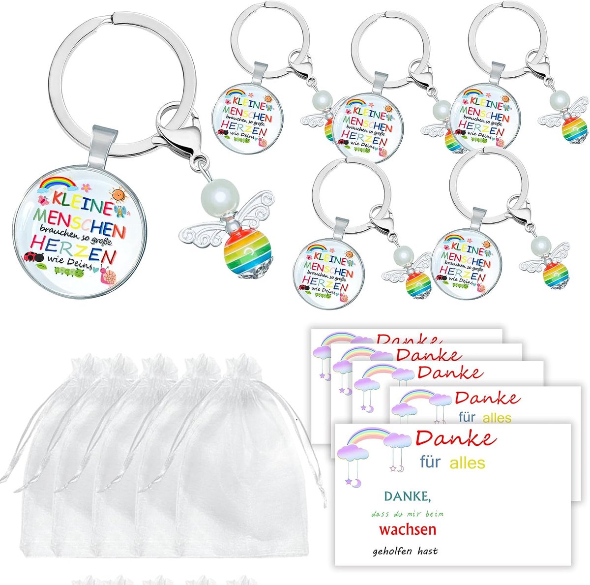 6 stuks kleine mensen hebben net zo grote harten nodig als je geschenk, afscheid, opvoeder, dagmoeder, kinderdagverblijf, kleuterschool, parelengel, sleutelhanger voor leraar, dagmoeder,