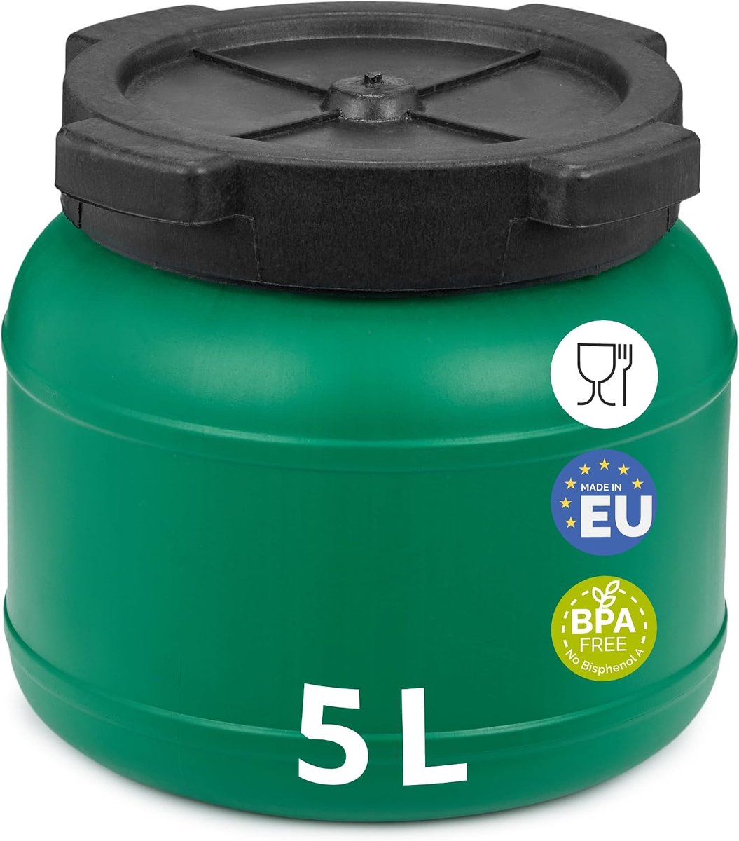 brede hals vat 5 liter voerton met deksel zonder afdichting – BPA-vrije HDPE voercontainer voor water, opslag, diervoeder, zuurkool en augurken GD-0142