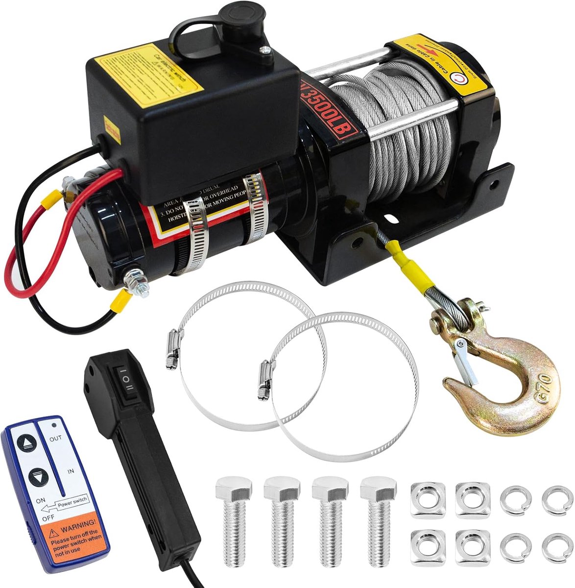 Elektrische Lier 12V 1588 kg met Draadloze Afstandsbediening
