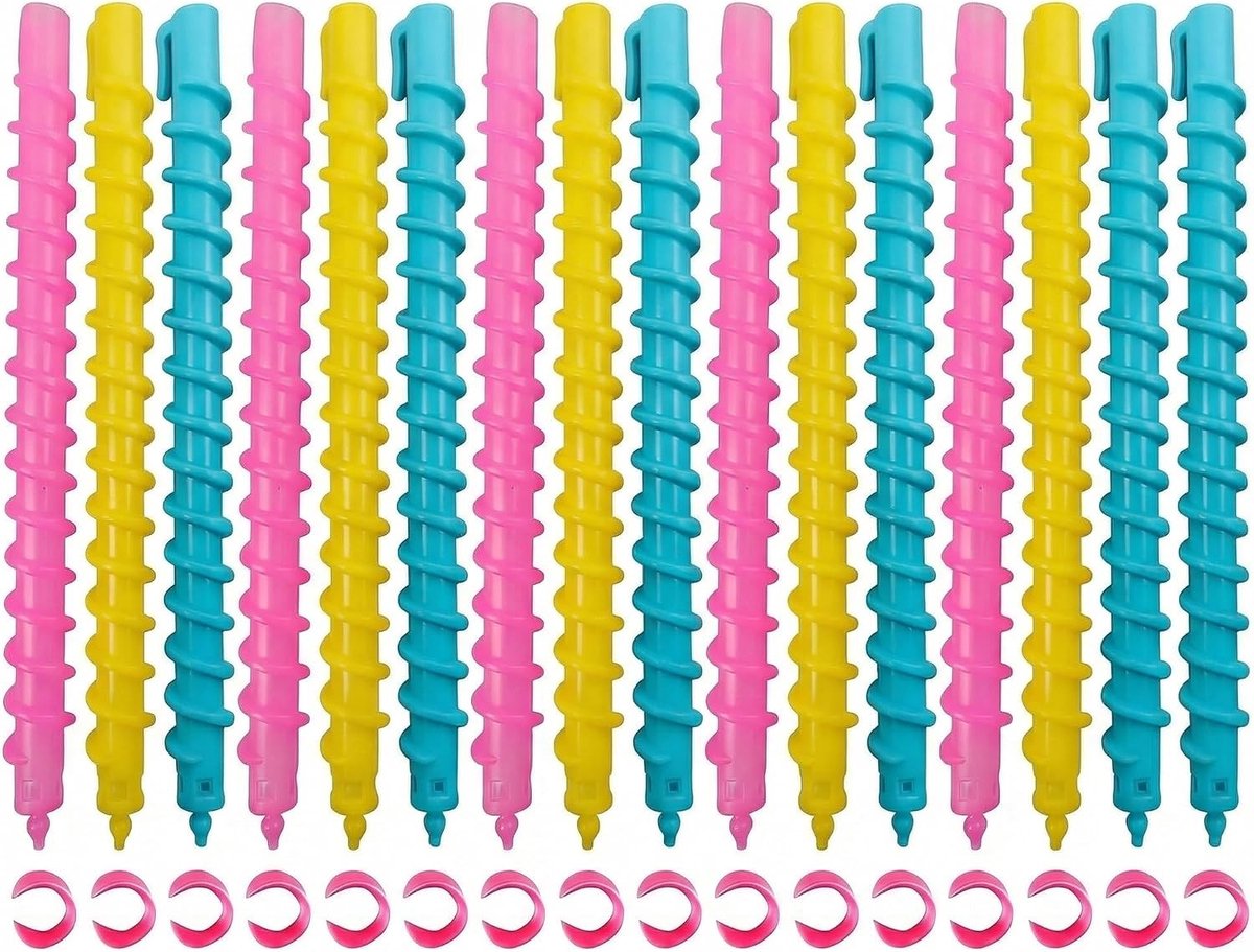 Spiraal Haar Krulstaven Set van 18 Stuks - Kleurige Plastic Krulrollers voor Warmtevrije Haarstylings voor Vrouwen en Meisjes, Ideaal voor Diverse Haardrachten