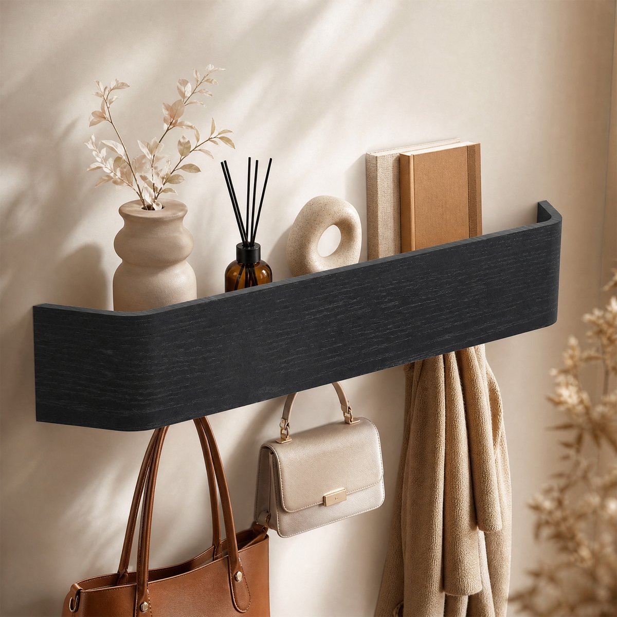 Arvioo A01 kapstok wand‑zwart‑57cm‑6 haken‑wandkapstok‑entree‑kledinghanger‑ruimtebesparend