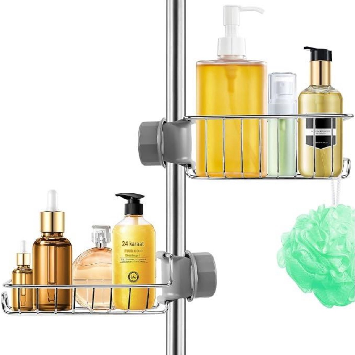 SSTRWGOOD 2 Stuks Doucheservetten - Roestvrijstalen Badkamer Etagere - Geschikt voor Buizen Ø1.5-2.5cm - Makkelijk Monteerbaar Opbergrek voor Douche Tringle 18-27mm - Multifunctioneel RVS Organisator 17x10cm