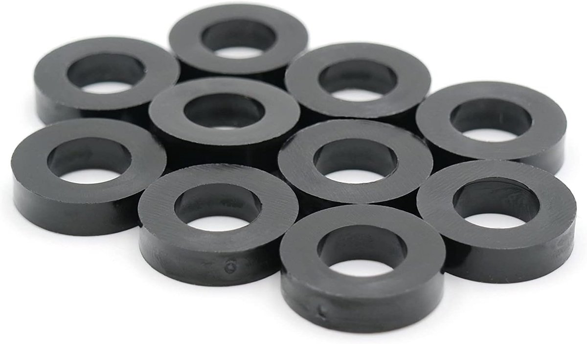 Afstandsstukken, afstandshulzen, sluitringen, L 6 mm x Ø 15/8,2 mm, M8, rond, HD-polyethyleen, 10 stuks