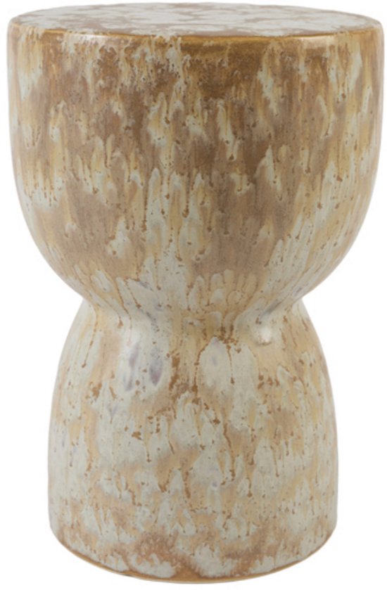 Table d'appoint FINCA aux tons brun avec effet de glaçure dégoulinante. Sa forme ressemble à un sablier.