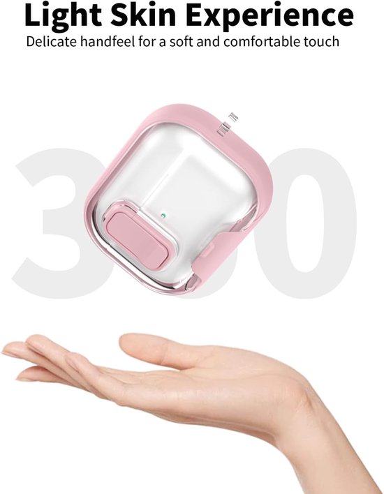 Hoes voor AirPods Pro 3/Pro3 oordopjes, zachte TPU + PC transparante cover, met beugelfunctie, waterdicht, schokbestendig, eenvoudig te dragen, met koord, sleutelhanger en reinigingsset, roze — afbeelding 2