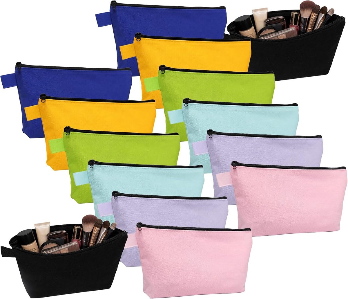 14 stuks kleine stoffen tas met ritssluiting dames make-up tas kleine make-uptas dames canvas make-up tas reizen 25 × 12 cm meerkleurig